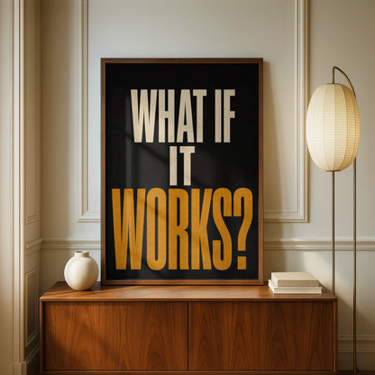 What If It Works Motivational Quote Poster, Bold Typography Print, Black Gold Wall Art
