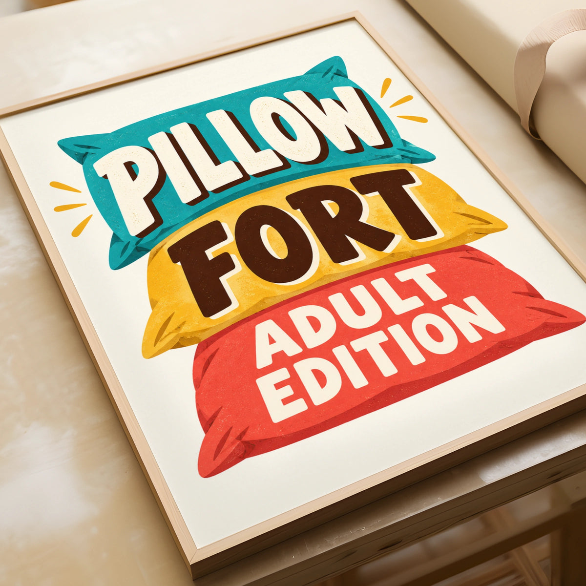 Pillow Fort Adult Edition Funny Wall Art, Humorous Retro Poster, Cosy Bedroom Print