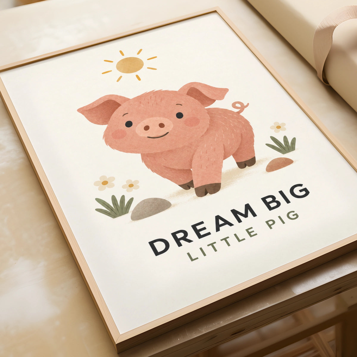 Dream Big Little Pig Nursery Poster, Cute Farm Animal Wall Art, Kids Room Print