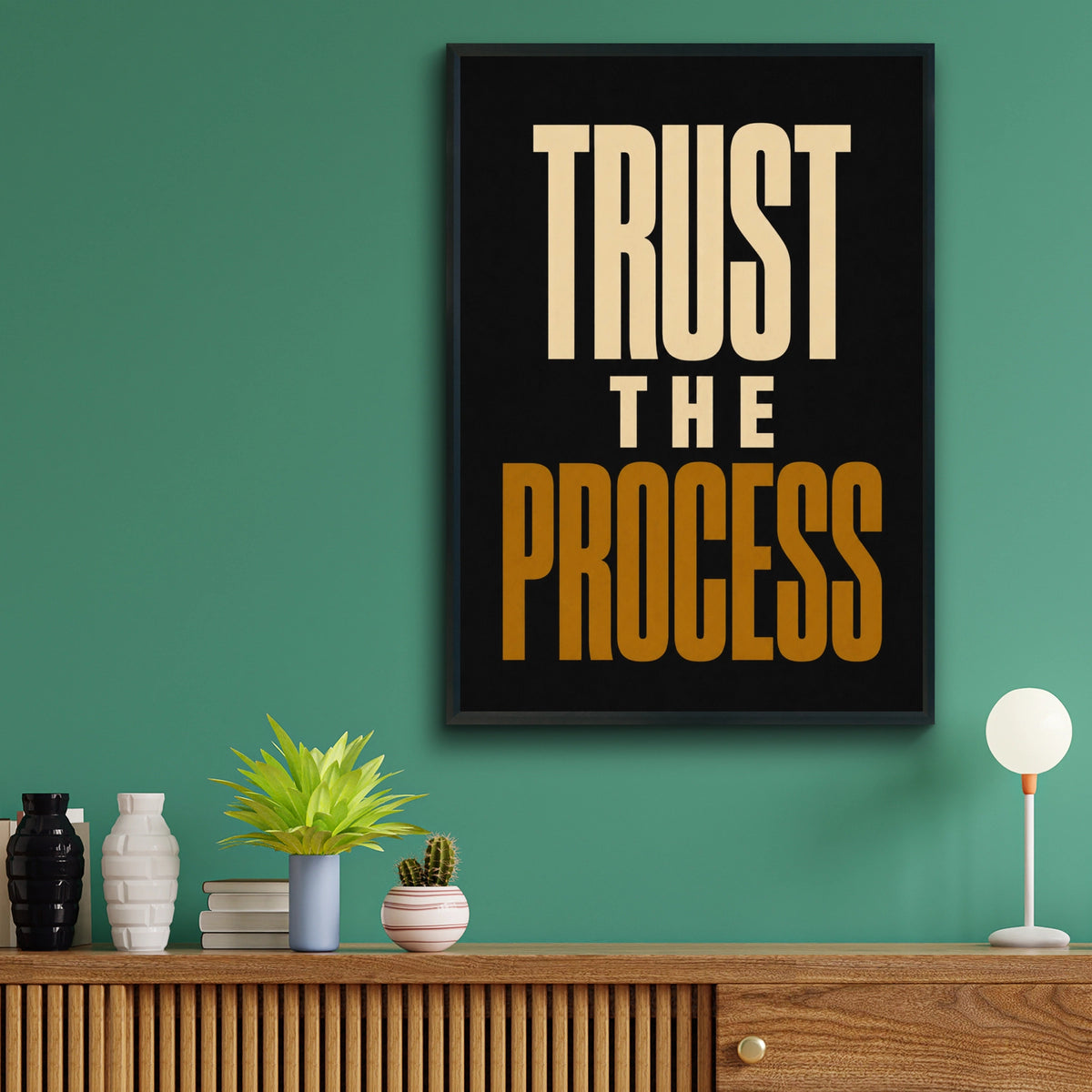Trust The Process Motivational Poster, Bold Typography Wall Art, Black Gold Print