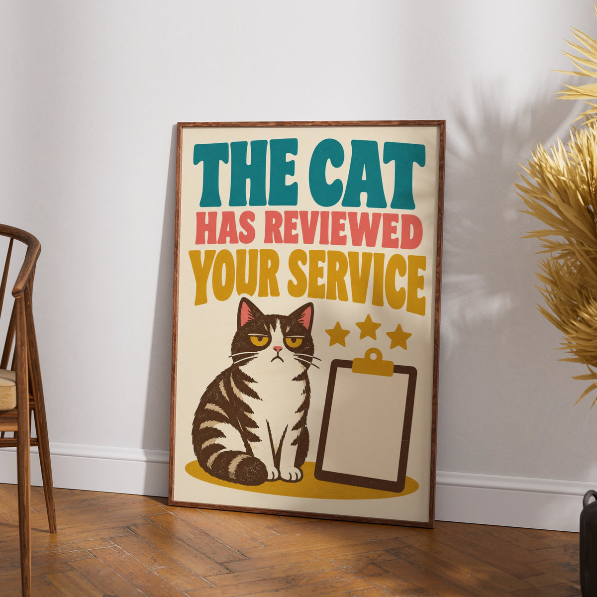 The Cat Has Reviewed Your Service Funny Cat Poster, Retro Grumpy Cat Wall Art