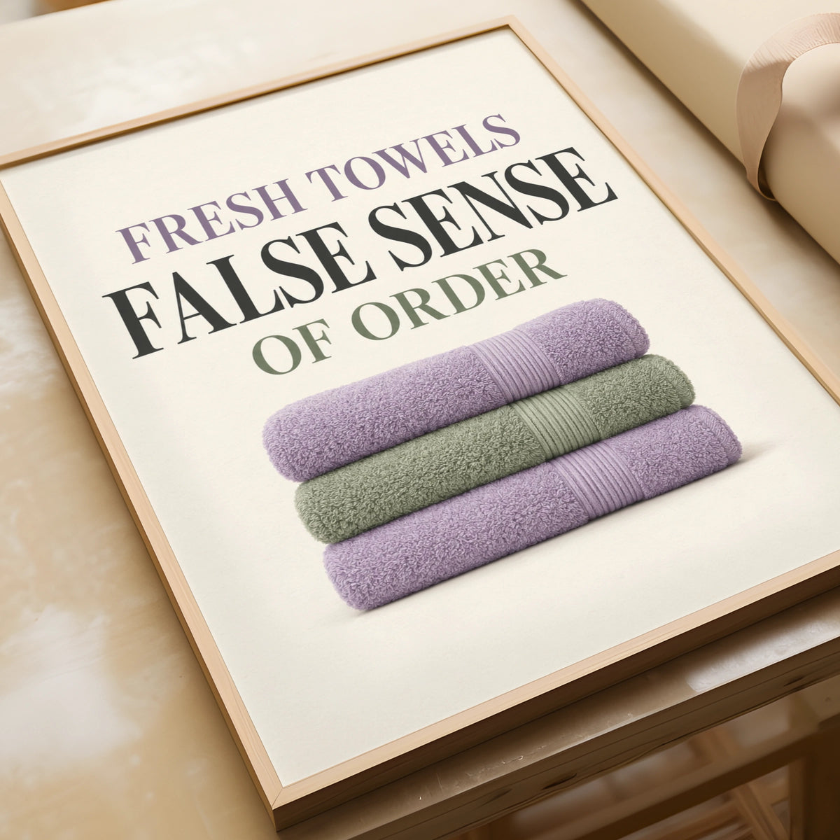 Fresh Towels False Sense of Order Funny Bathroom Poster, Humour Wall Art Print