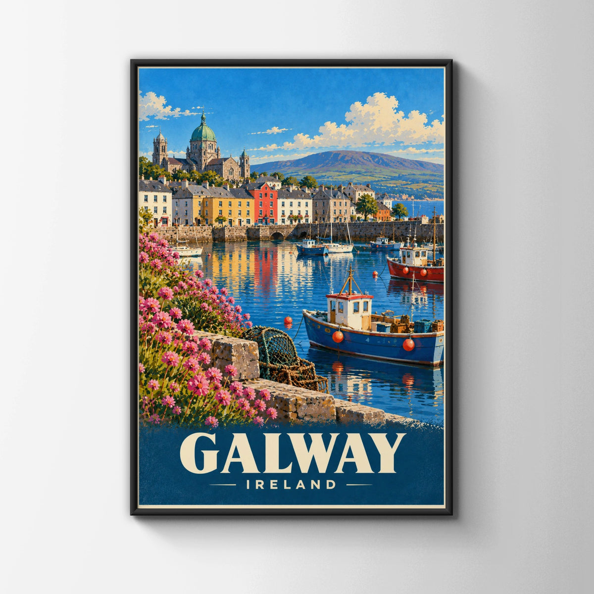 Galway Ireland Travel Poster, Vintage Style Irish Harbour Wall Art Print, Gift
