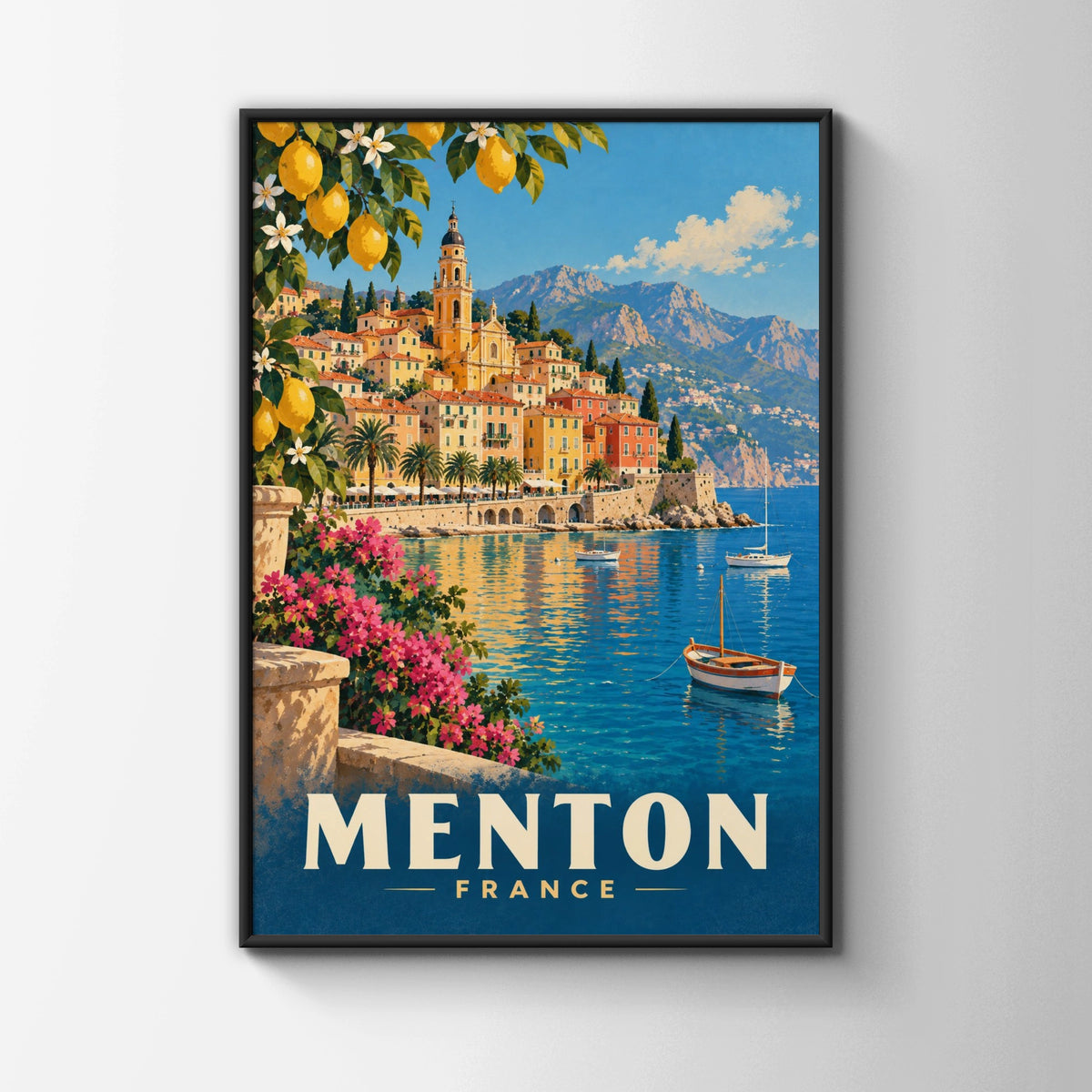 Menton France Travel Poster, French Riviera Wall Art, Vintage Mediterranean Print