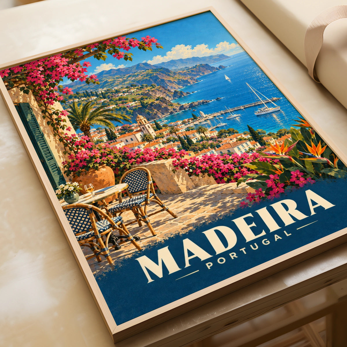 Madeira Portugal Travel Poster, Vintage Retro Wall Art, Funchal Coastal Print