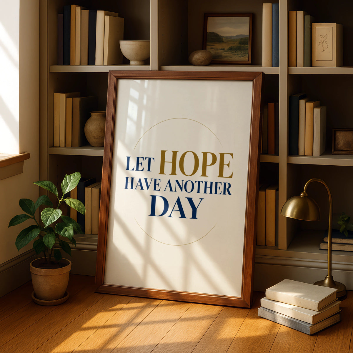 Let Hope Have Another Day Poster, Inspirational Quote Wall Art, Navy Gold Print
