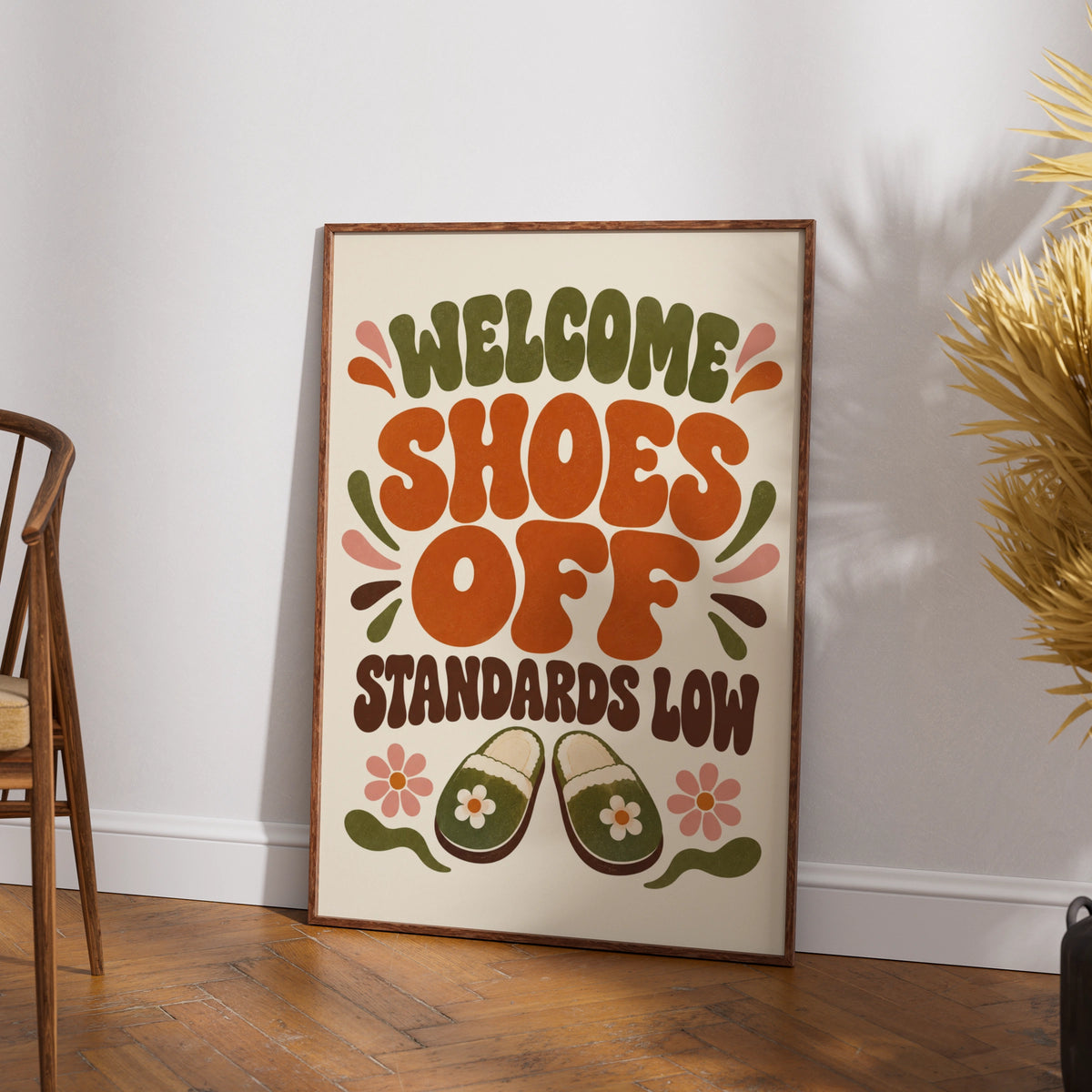 Welcome Shoes Off Standards Low Funny Hallway Print, Retro Home Humour Wall Art