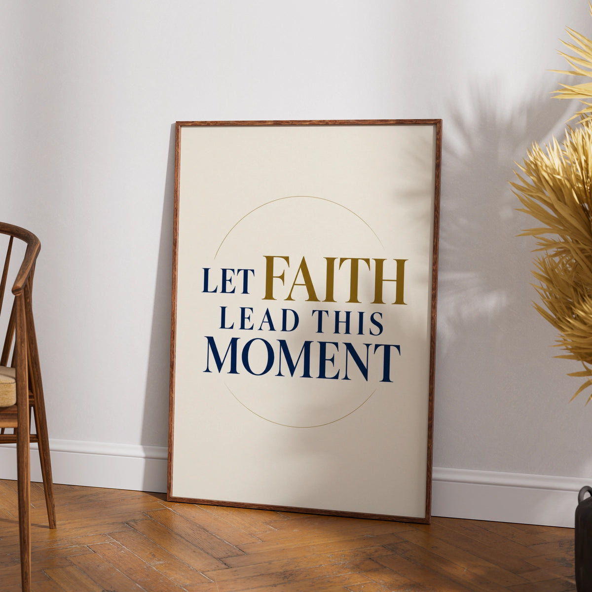 Let Faith Lead This Moment Poster, Christian Quote Wall Art, Navy Gold Print