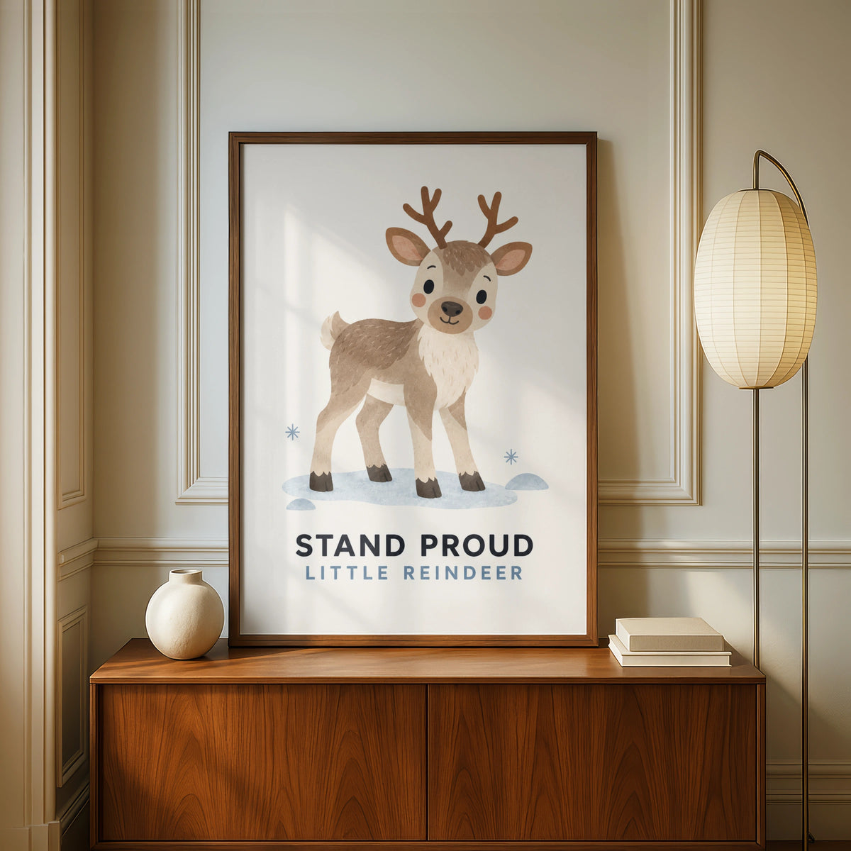 Stand Proud Little Reindeer Print, Cute Christmas Nursery Wall Art, Kids Deer Poster