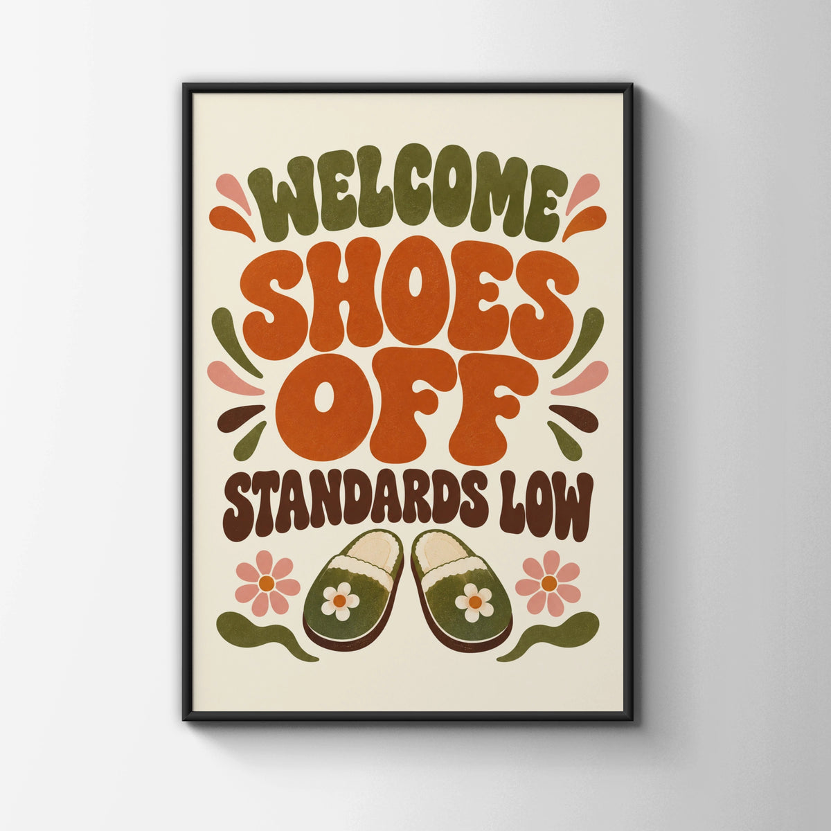 Welcome Shoes Off Standards Low Funny Hallway Print, Retro Home Humour Wall Art