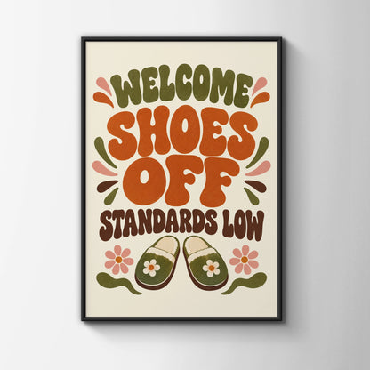 Welcome Shoes Off Standards Low Funny Hallway Print, Retro Home Humour Wall Art