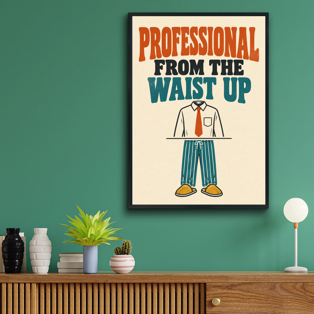 Professional From The Waist Up Funny Work From Home Poster, Retro Office Wall Art