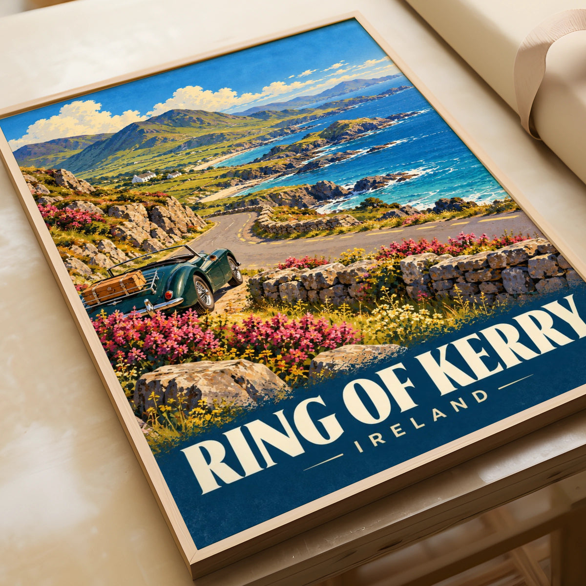 Ring of Kerry Ireland Travel Poster, Vintage Style Irish Coastal Road Wall Art Print