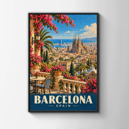 Barcelona Spain Travel Poster, Sagrada Familia Wall Art, Vintage City Print