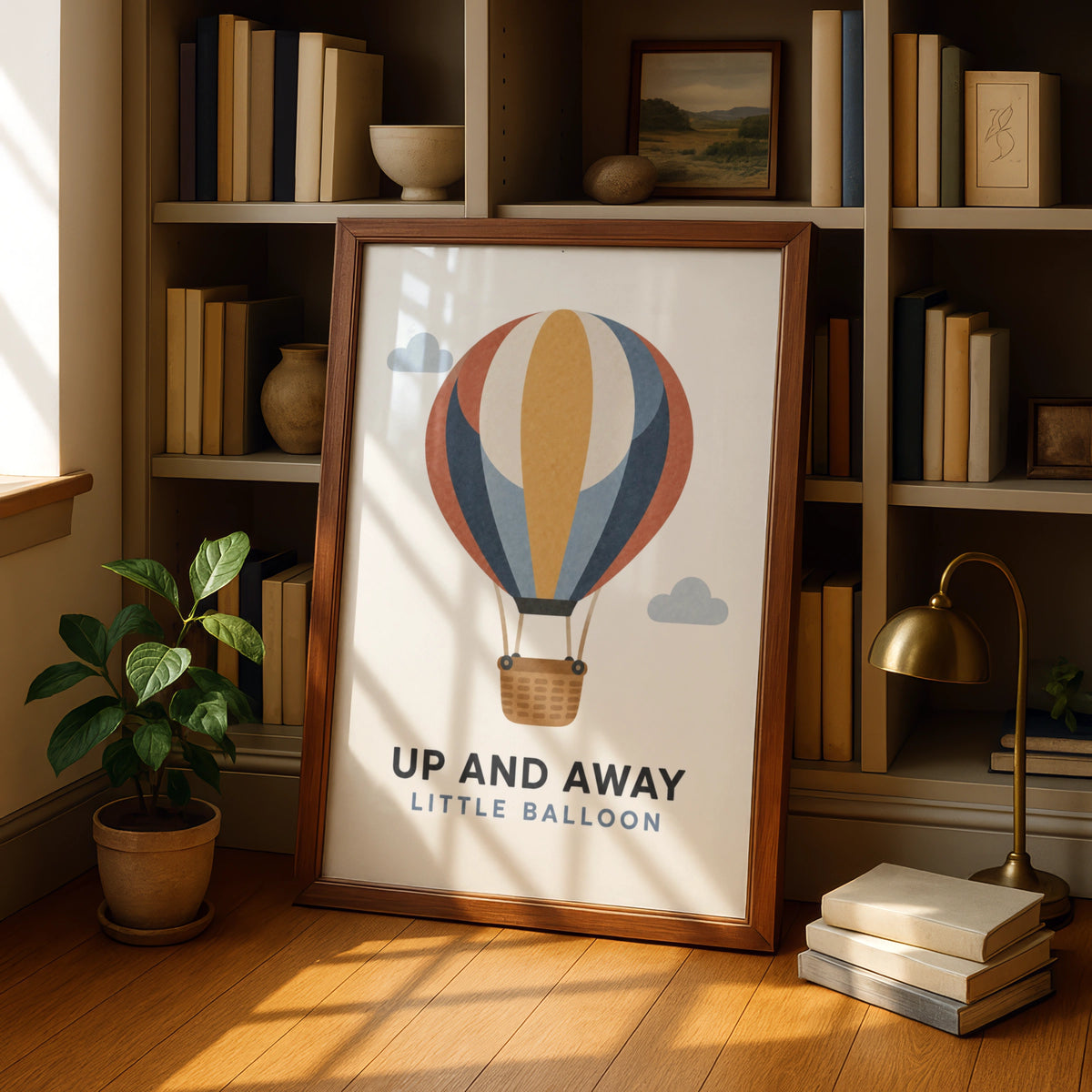 Hot Air Balloon Nursery Poster, Up And Away Print, Kids Room Wall Art, Retro