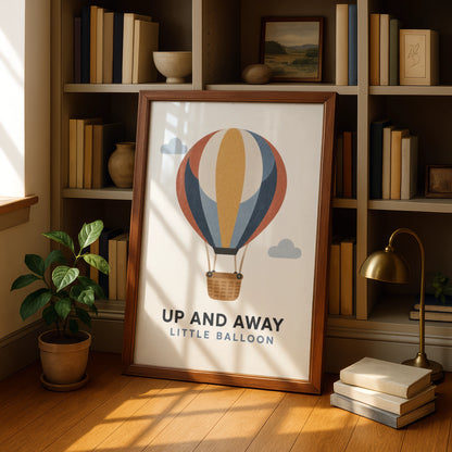 Hot Air Balloon Nursery Poster, Up And Away Print, Kids Room Wall Art, Retro