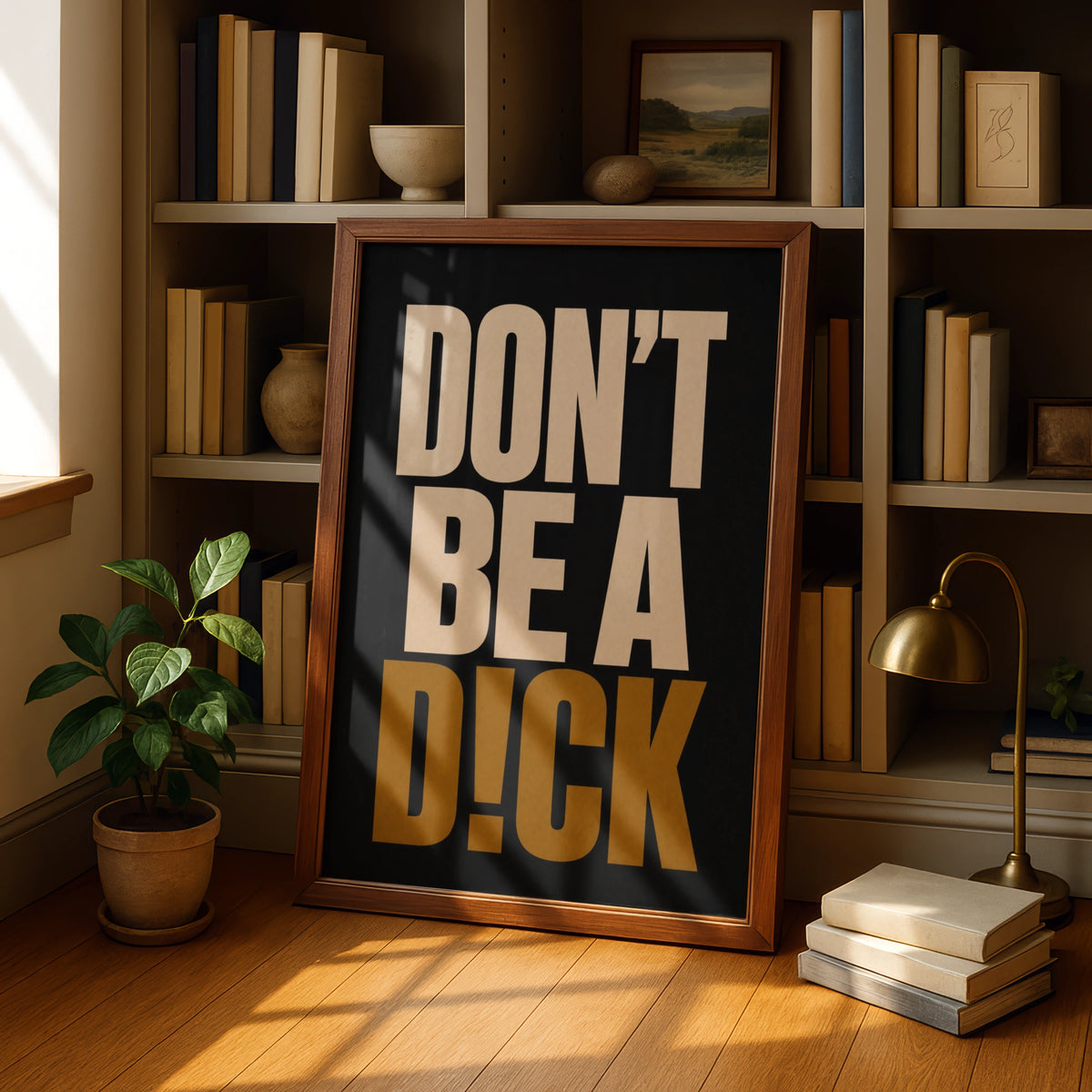 Don't Be A Dick Funny Quote Poster, Bold Typography Wall Art, Black Gold Print