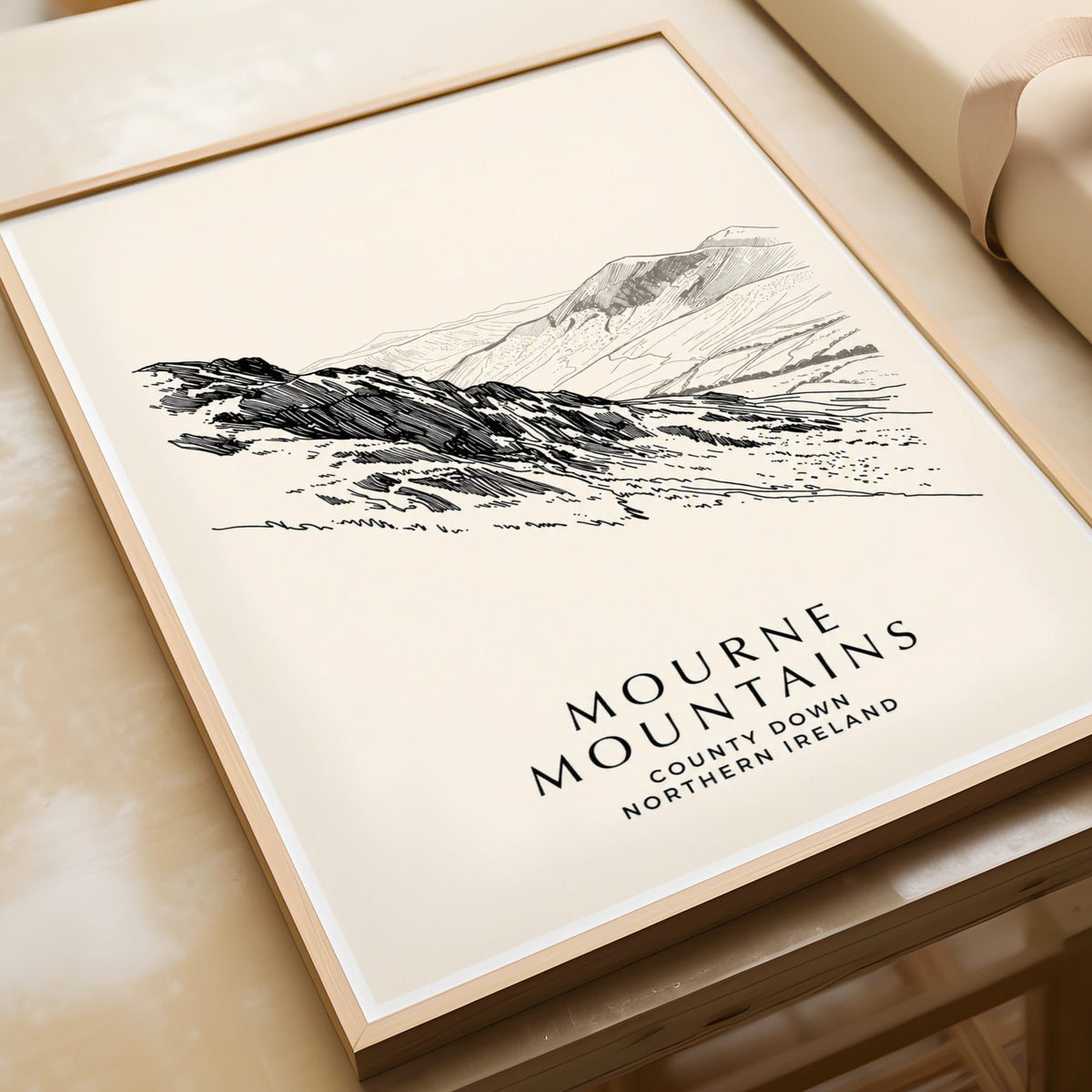 Mourne Mountains Poster, County Down Northern Ireland Wall Art, Line Drawing Print