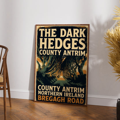 Dark Hedges Poster, County Antrim Northern Ireland, Bregagh Road Vintage Travel Art Print