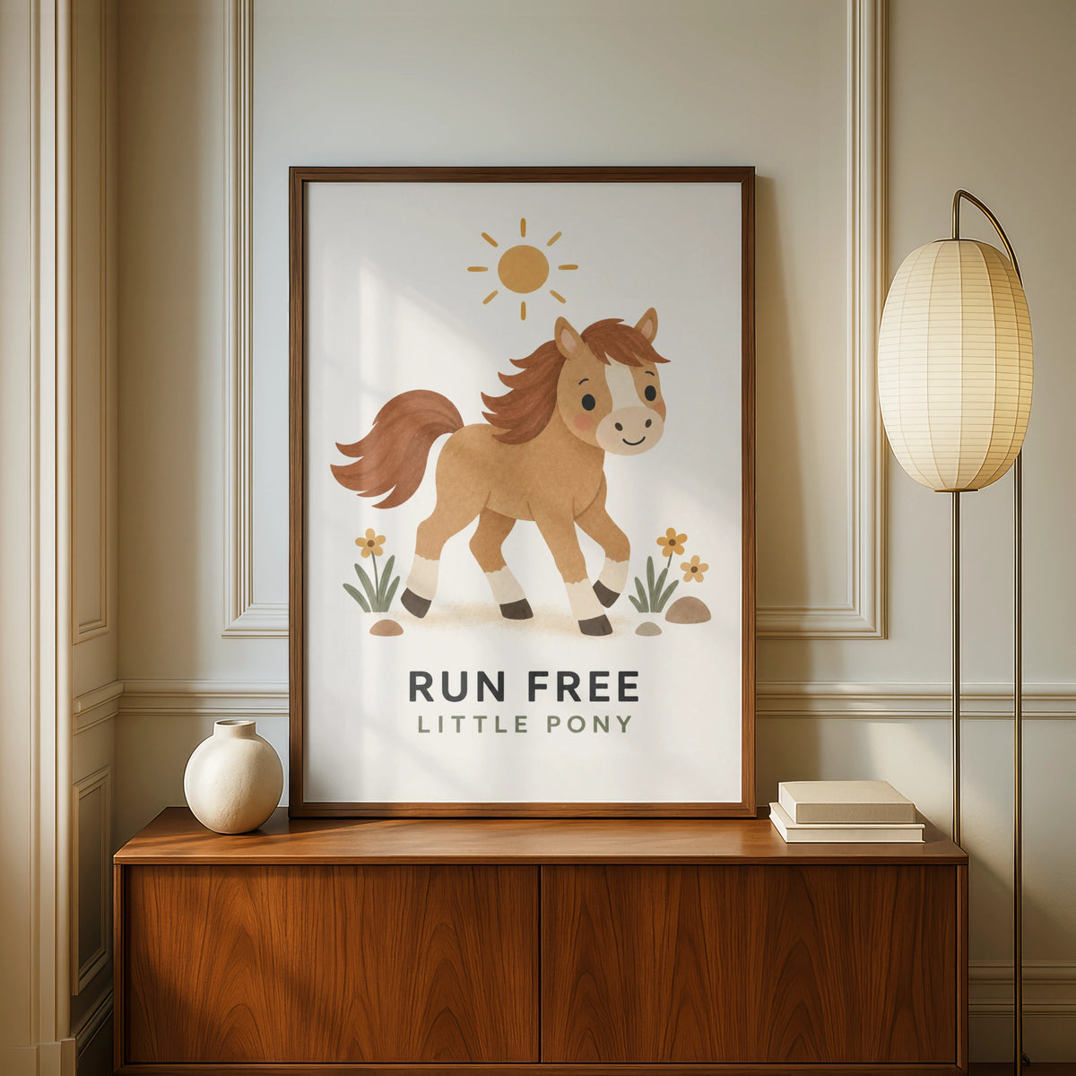 Run Free Little Pony Print, Cute Horse Nursery Wall Art, Kids Room Poster, Boho