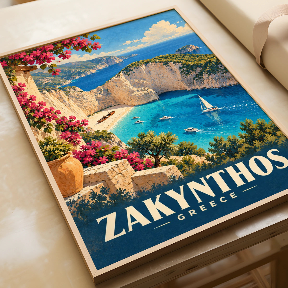 Zakynthos Greece Travel Poster, Navagio Beach Wall Art, Greek Island Print, Mediterranean Decor