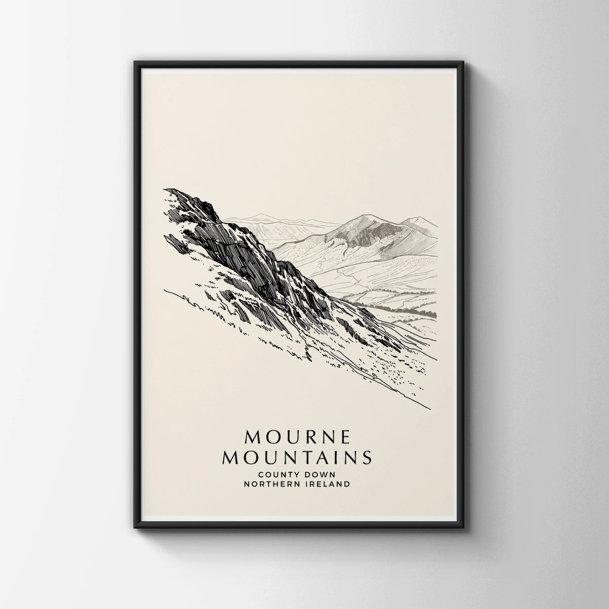 Mourne Mountains Poster, County Down Northern Ireland Wall Art, Line Drawing Print