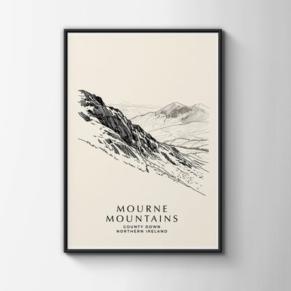 Mourne Mountains Poster, County Down Northern Ireland Wall Art, Line Drawing Print