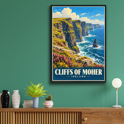 Cliffs of Moher Ireland Poster, Vintage Travel Wall Art, Irish Coast Print, Gift