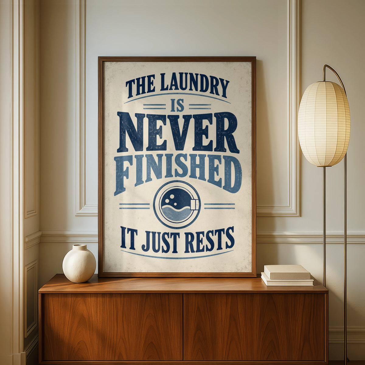 Laundry Room Funny Quote Poster, Humour Wall Art, Vintage Navy Blue Utility Print