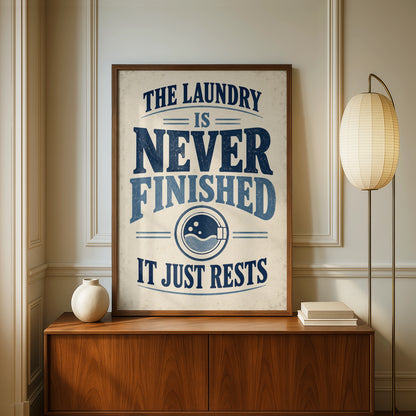 Laundry Room Funny Quote Poster, Humour Wall Art, Vintage Navy Blue Utility Print