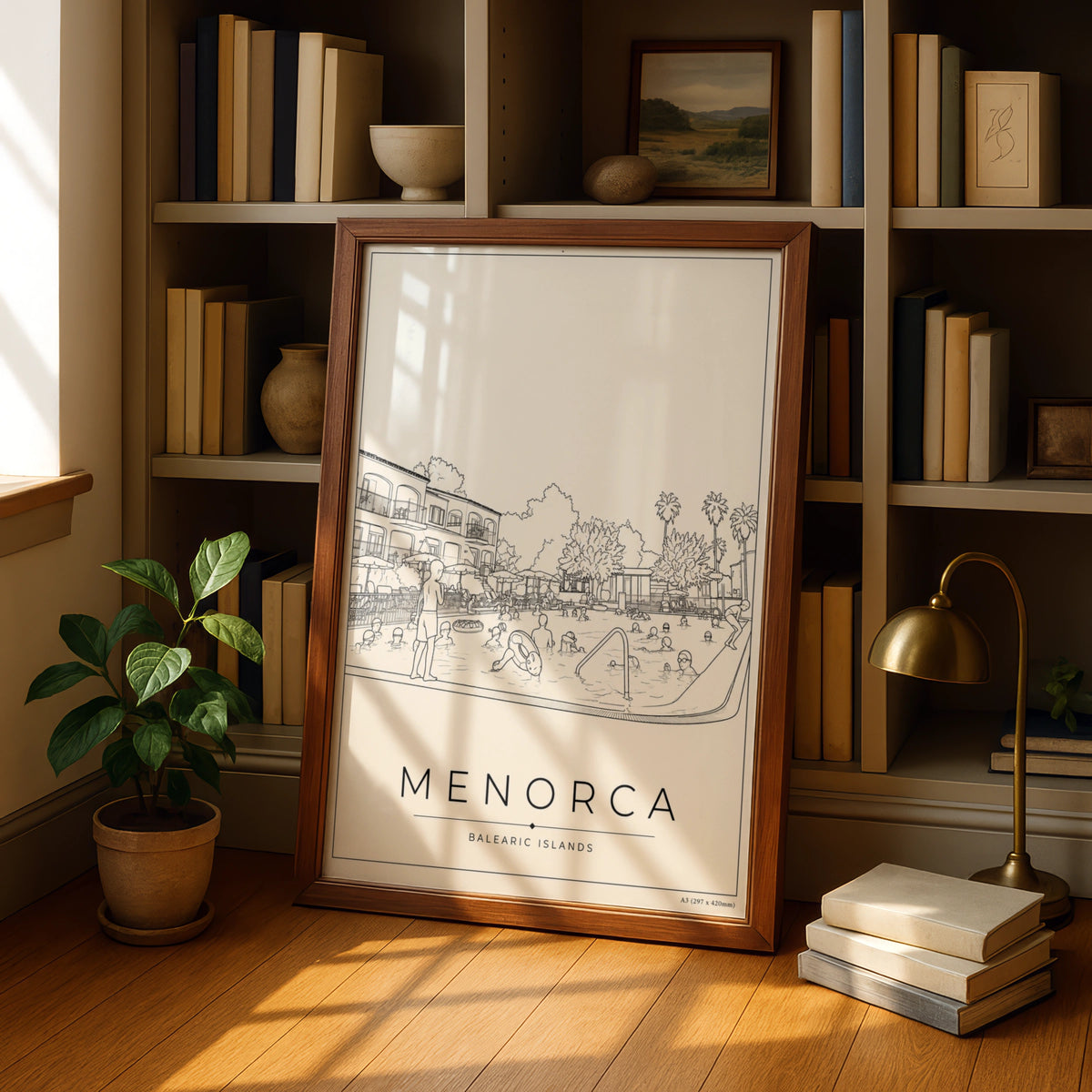 Menorca Print, Balearic Islands Wall Art, Spain Travel Poster, Line Art Holiday Pool