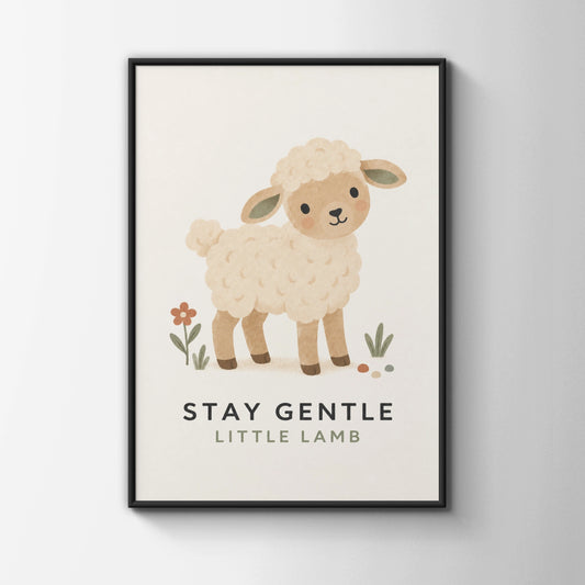 Stay Gentle Little Lamb Nursery Poster, Cute Sheep Wall Art, Baby Room Print