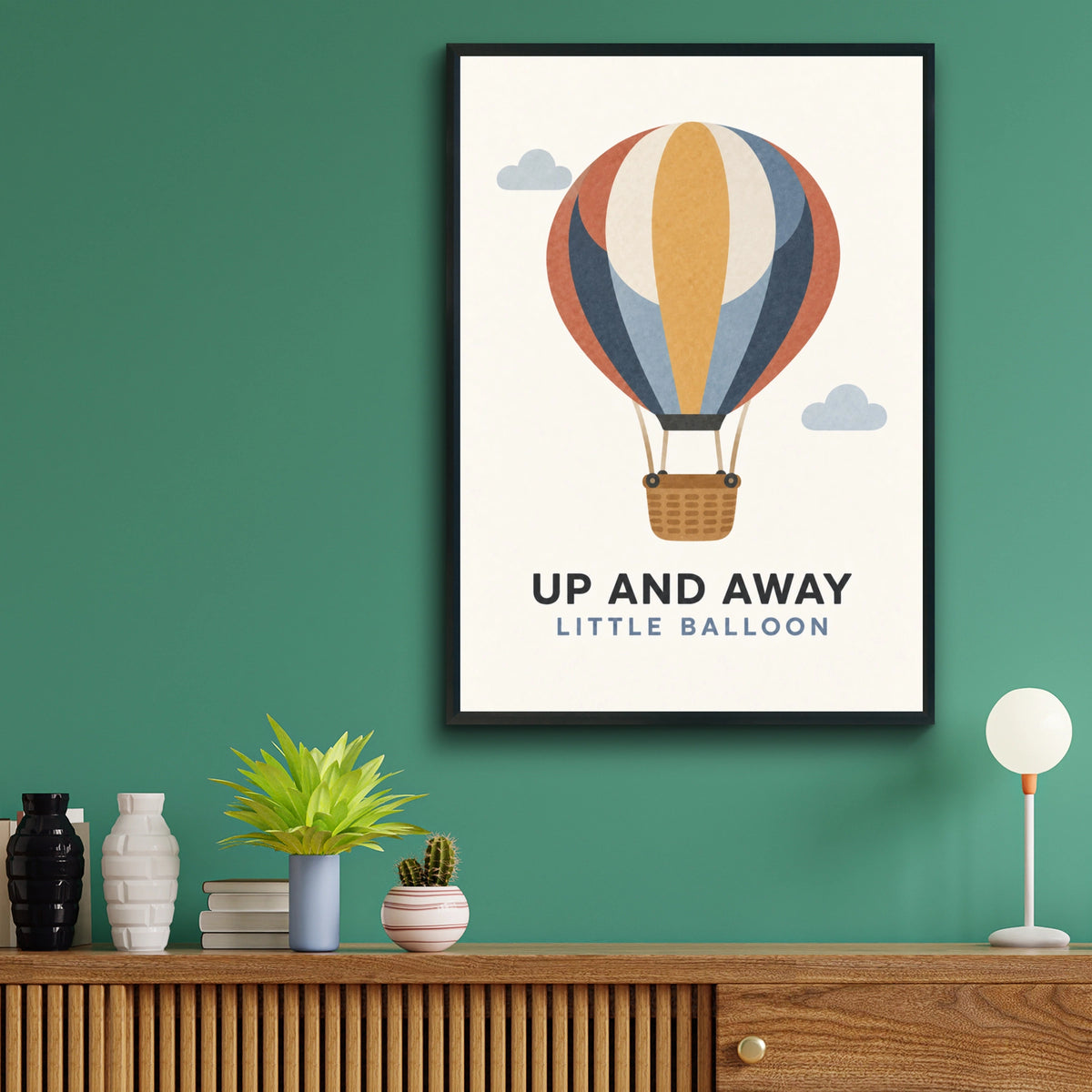 Hot Air Balloon Nursery Poster, Up And Away Print, Kids Room Wall Art, Retro