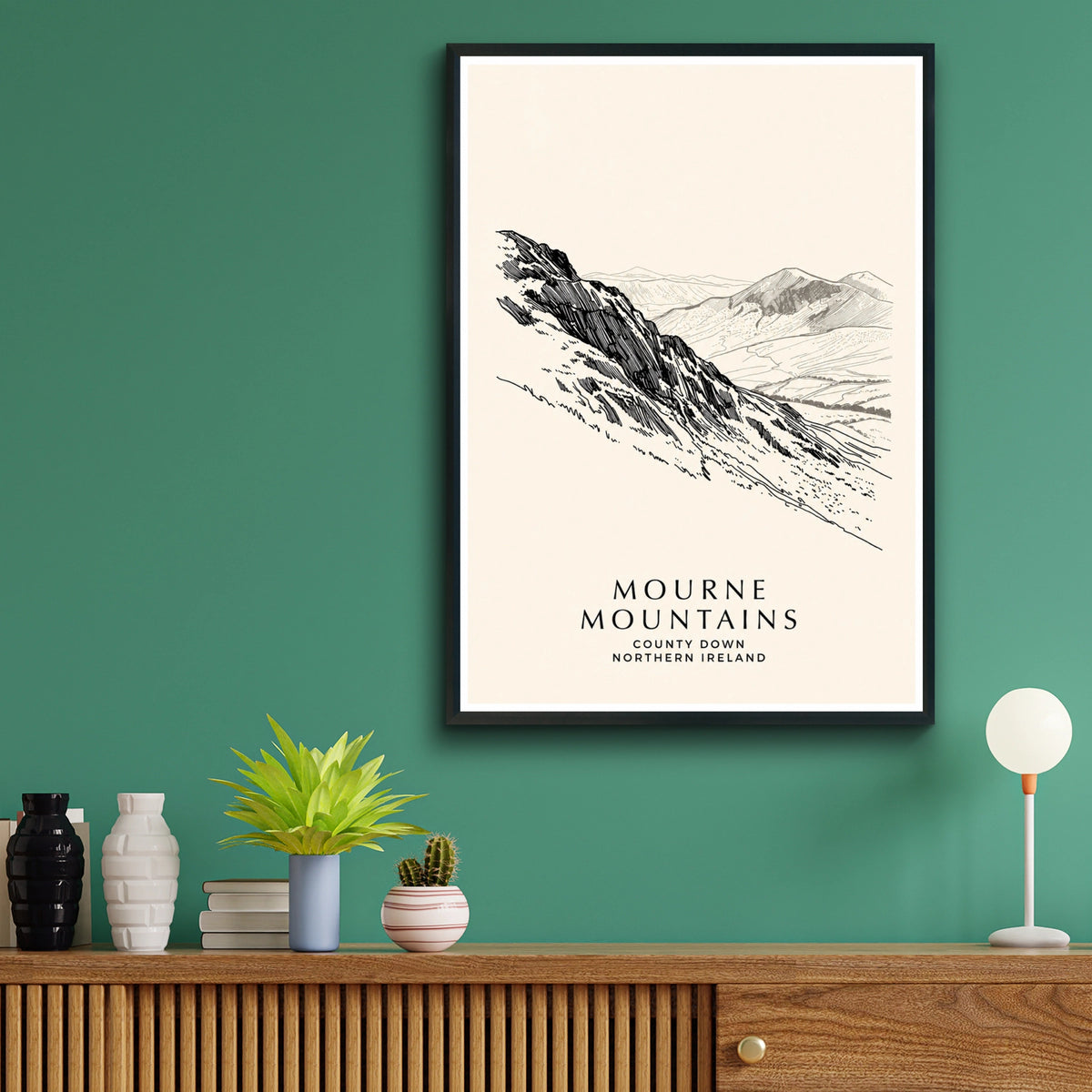 Mourne Mountains Poster, County Down Northern Ireland Wall Art, Line Drawing Print