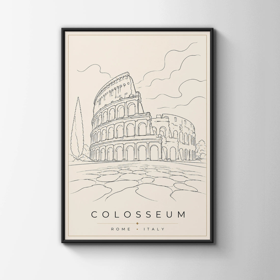 Colosseum Rome Italy Travel Poster, Minimalist Line Art Print, Roman Wall Art