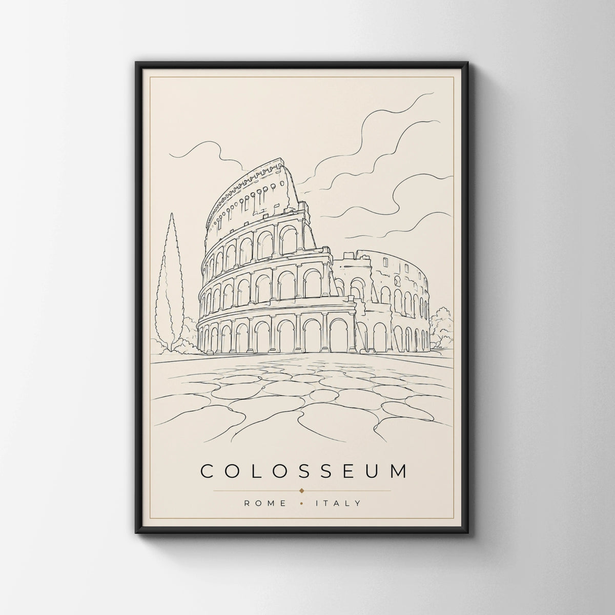 Colosseum Rome Italy Travel Poster, Minimalist Line Art Print, Roman Wall Art
