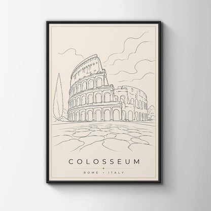 Colosseum Rome Italy Travel Poster, Minimalist Line Art Print, Roman Wall Art