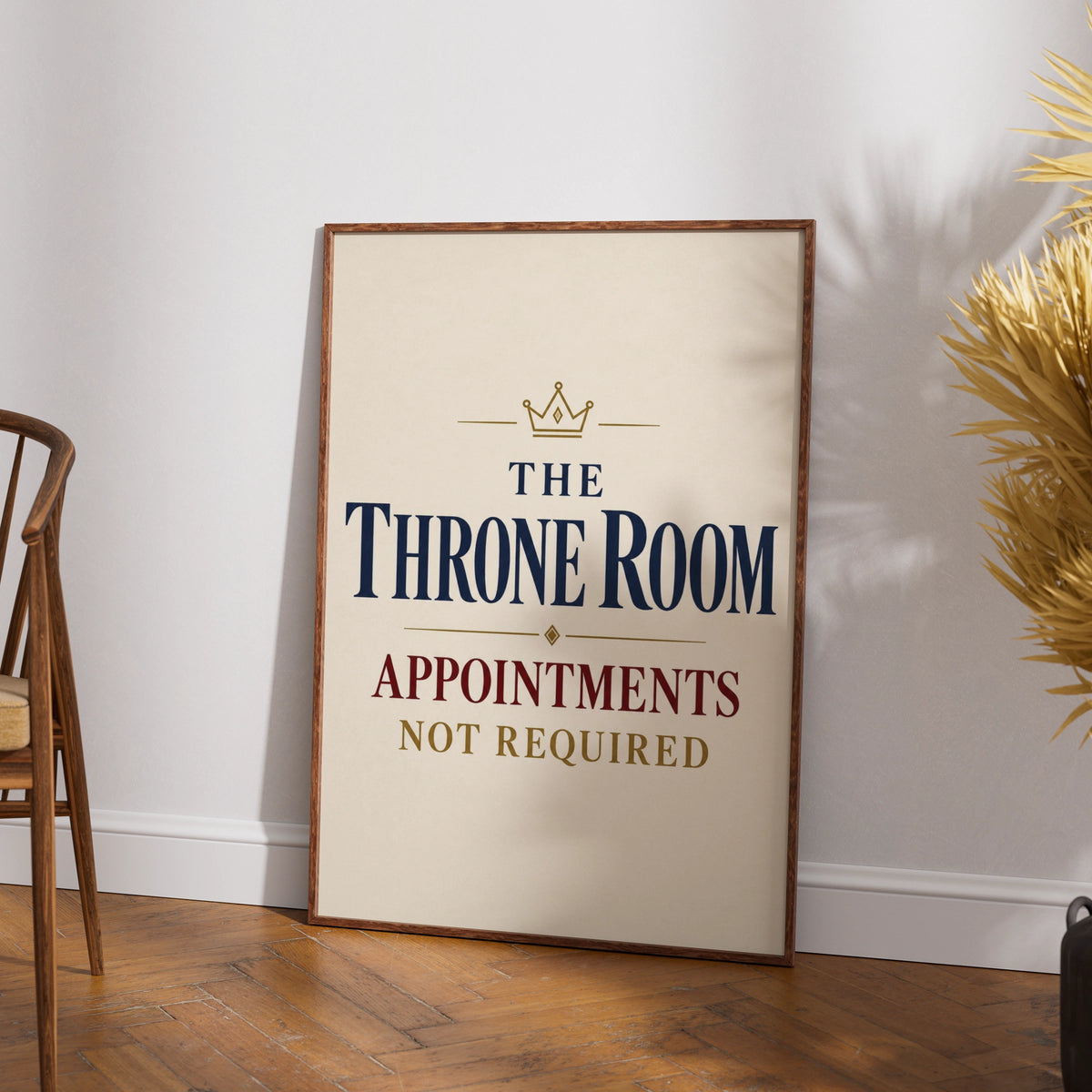 Throne Room Funny Bathroom Poster, Toilet Humour Wall Art, Navy Gold Crown Print