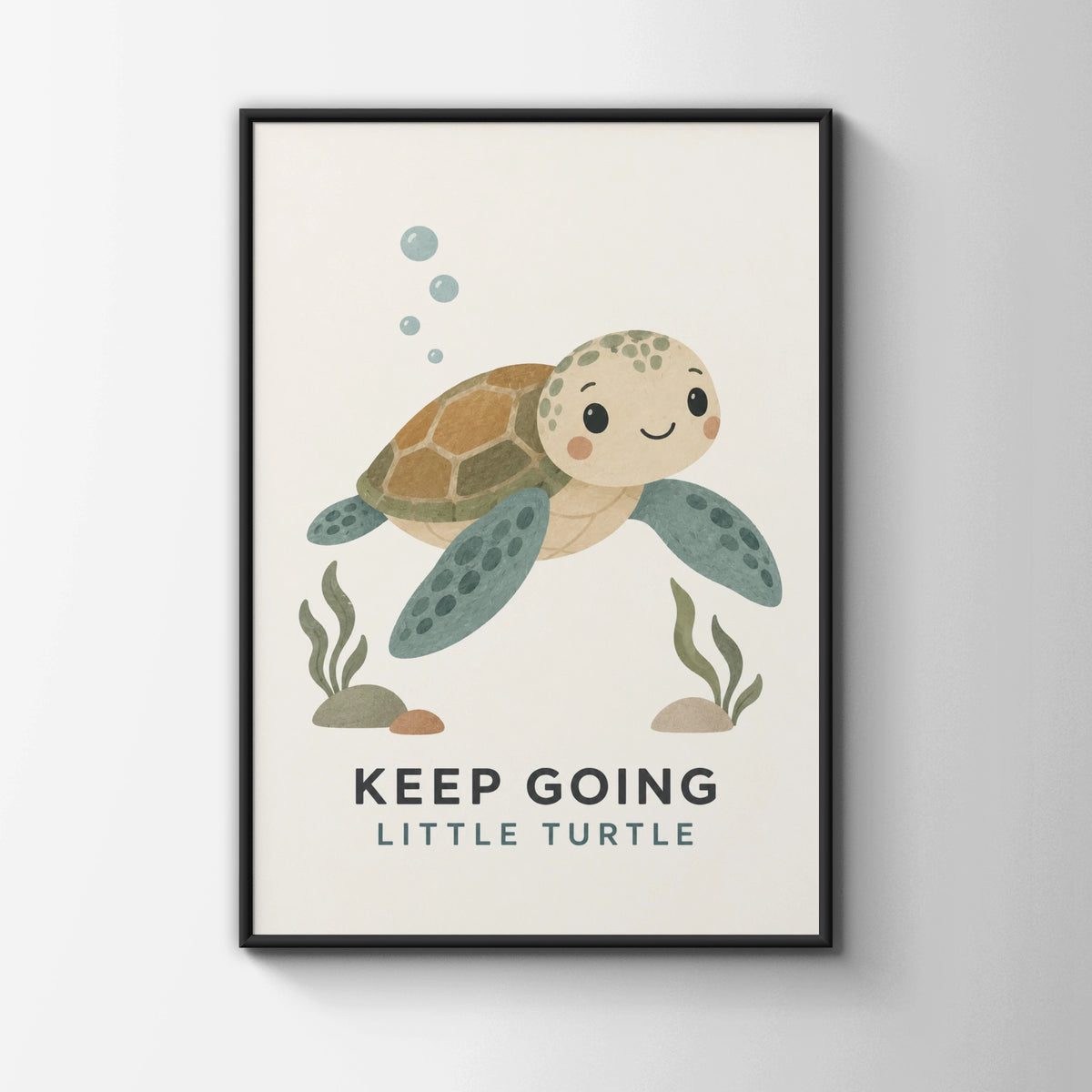 Keep Going Little Turtle Poster, Cute Ocean Nursery Wall Art, Kids Motivational Print