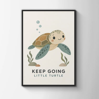 Keep Going Little Turtle Poster, Cute Ocean Nursery Wall Art, Kids Motivational Print