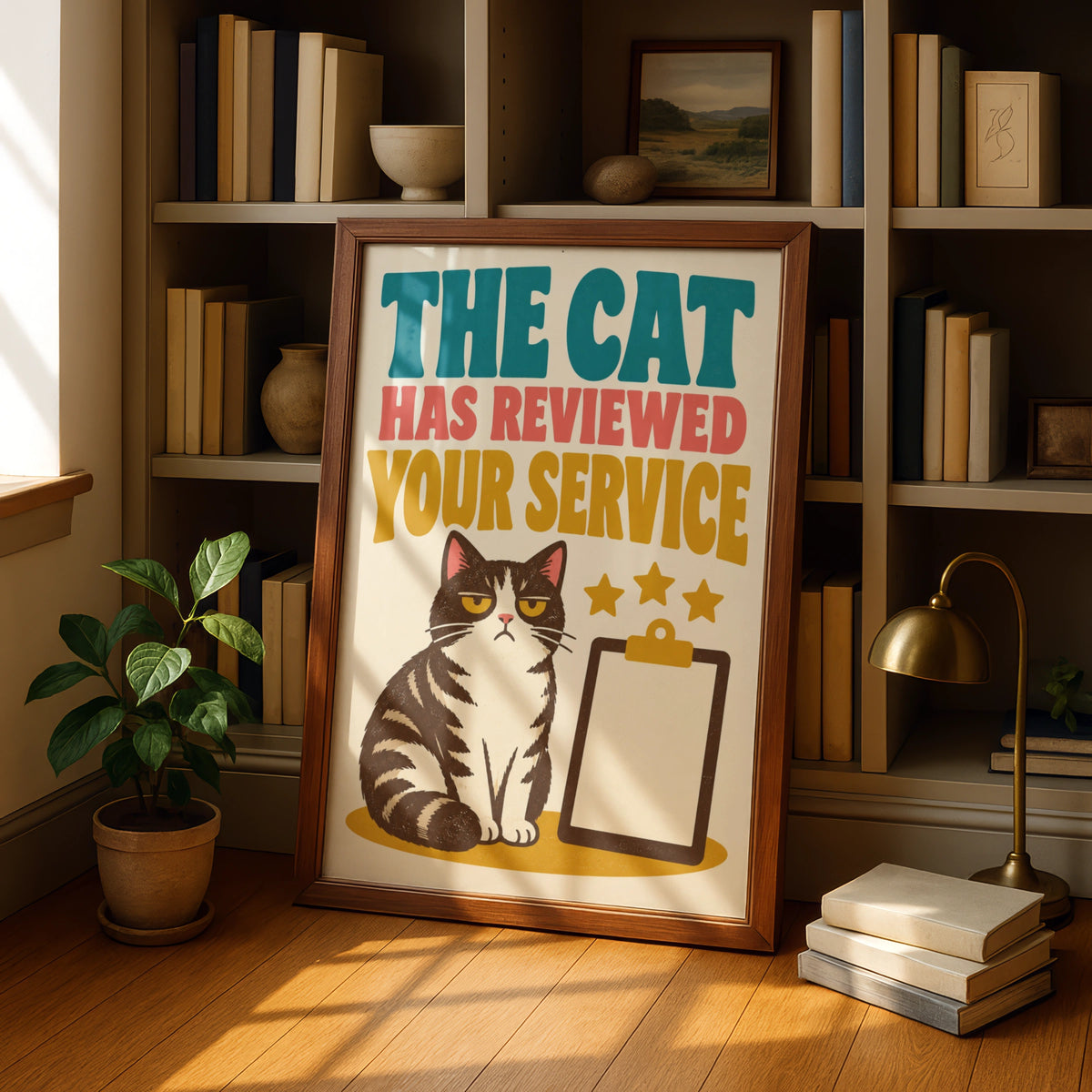 The Cat Has Reviewed Your Service Funny Cat Poster, Retro Grumpy Cat Wall Art