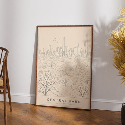 Central Park New York City Poster, NYC Skyline Line Art Print, Minimalist Travel Wall Art
