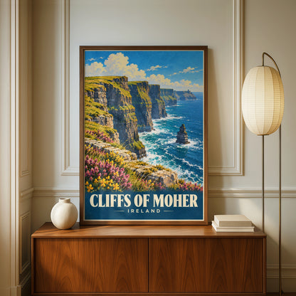 Cliffs of Moher Ireland Poster, Vintage Travel Wall Art, Irish Coast Print, Gift