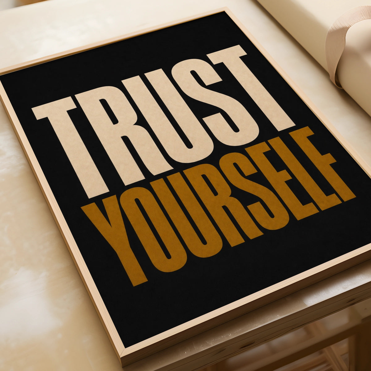 Trust Yourself Motivational Poster, Bold Typography Wall Art, Black Gold Print