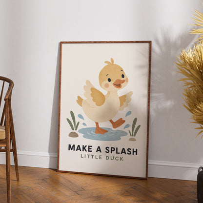 Make A Splash Little Duck Nursery Poster, Cute Duck Wall Art, Baby Animal Print