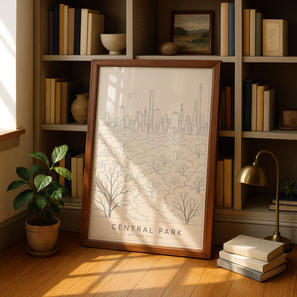Central Park New York City Poster, NYC Skyline Line Art Print, Minimalist Travel Wall Art