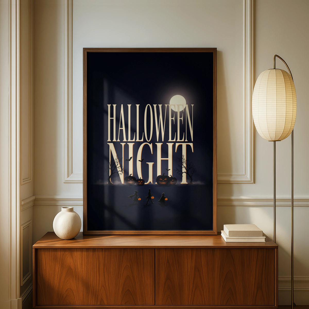 Halloween Night Poster, Spooky Wall Art, Dark Moon Pumpkin Print, Trick or Treat Decor