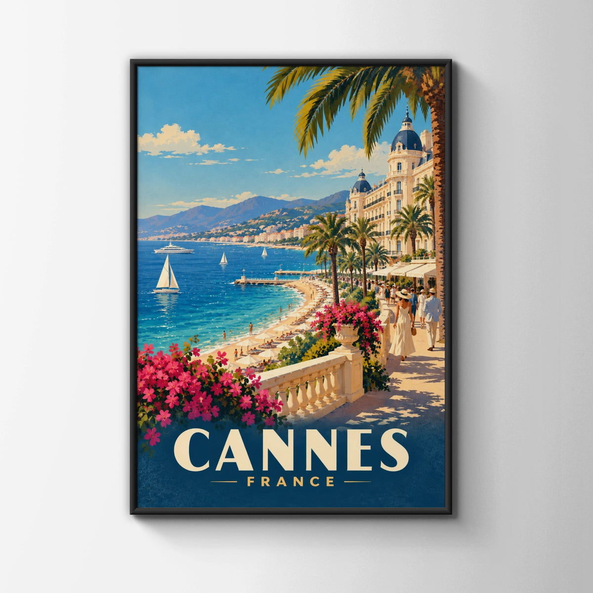 Cannes France Travel Poster, French Riviera Wall Art, Vintage Mediterranean Print