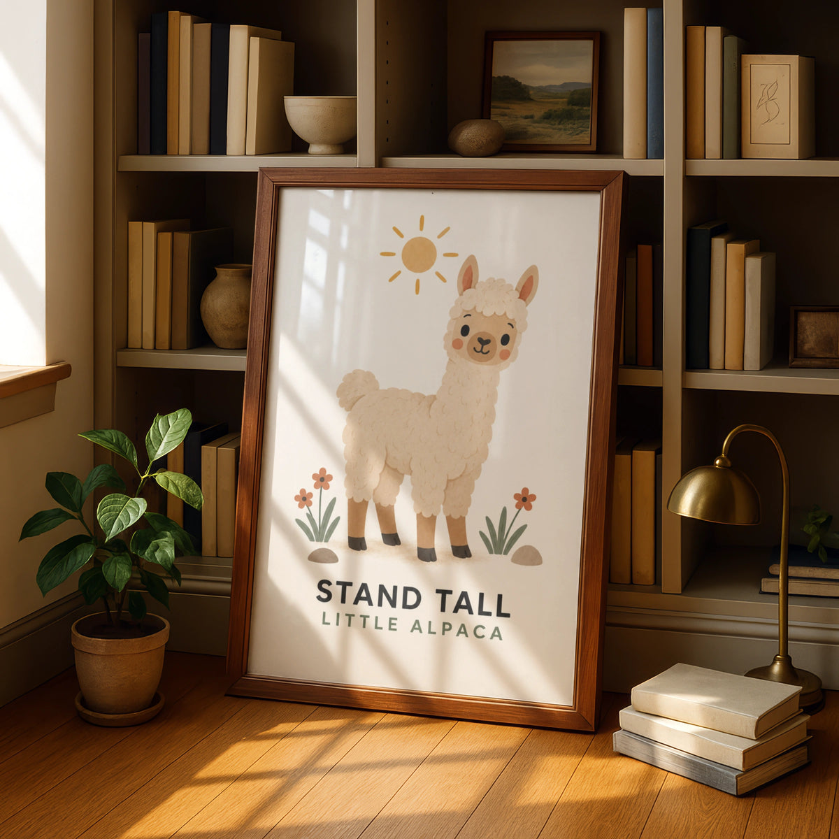 Stand Tall Little Alpaca Nursery Print, Cute Animal Poster, Kids Room Wall Art