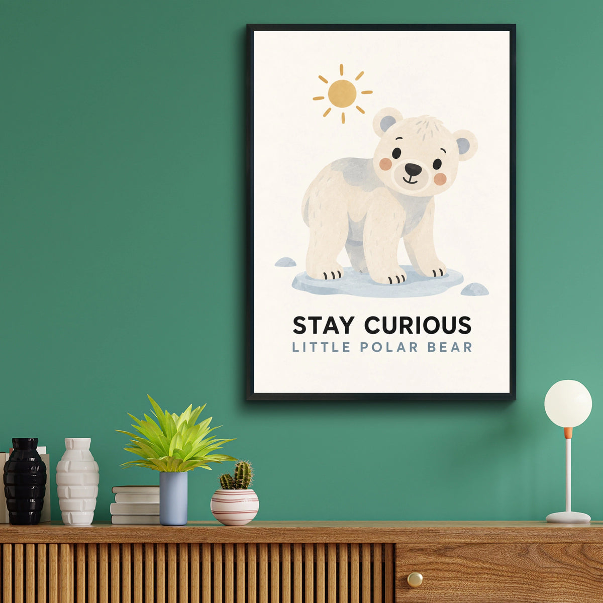 Stay Curious Little Polar Bear Nursery Poster, Cute Animal Kids Wall Art Print